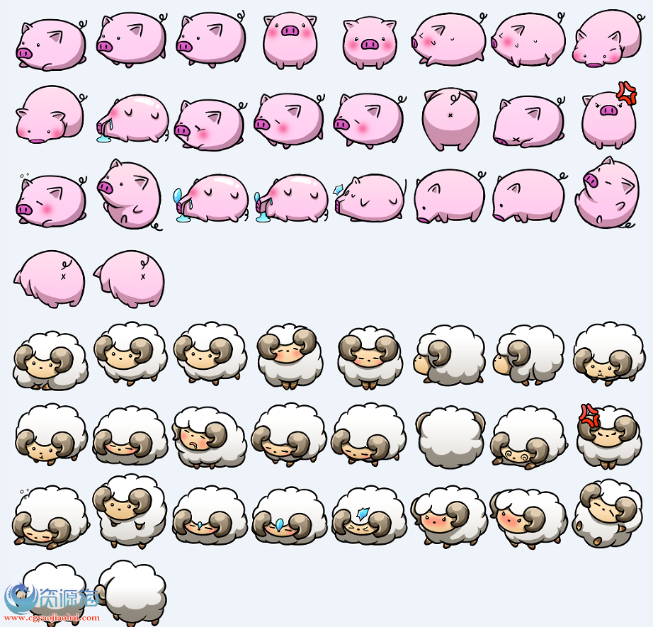 2300卡通宠物养成动物森林生活兔猪熊羊青蛙序列帧游戏素材