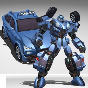 蓝色汽车 变形金刚 动作模型 变形动画